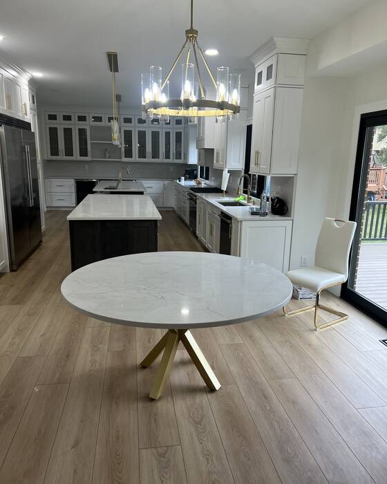 Finished kitchen countertop and island, fabricated by Beautiful Granite & Marble