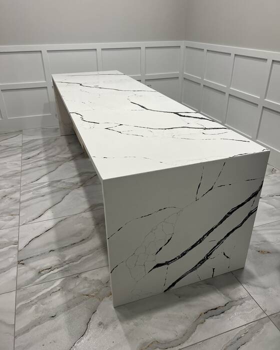 Finished kitchen countertop and island, fabricated by Beautiful Granite & Marble