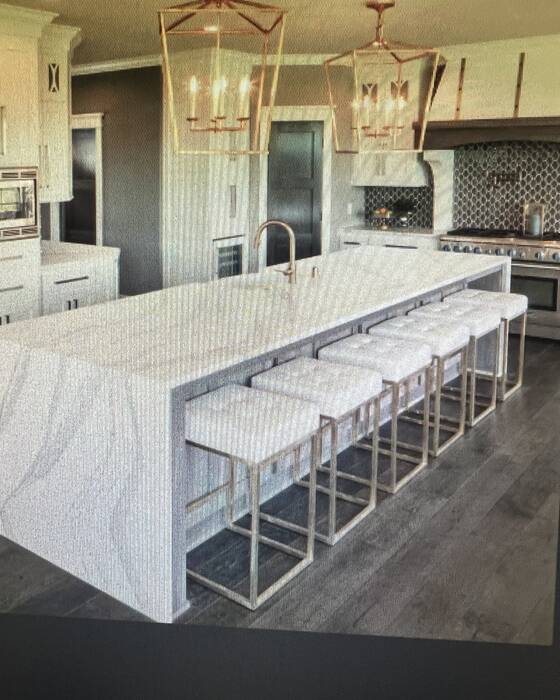 Finished kitchen countertop and island, fabricated by Beautiful Granite & Marble