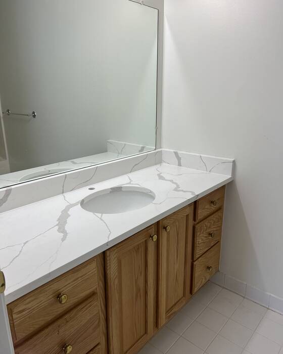 Stone vanity, stair tread or outdoor counter fabricated by Beautiful Granite & Marble